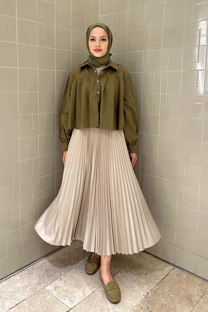 Elisa Piliseli Etek - Bej - HENZA (2)