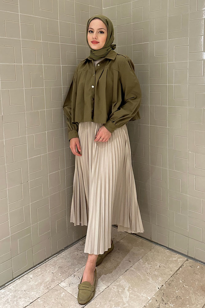 Elisa Piliseli Etek - Bej - HENZA (4)