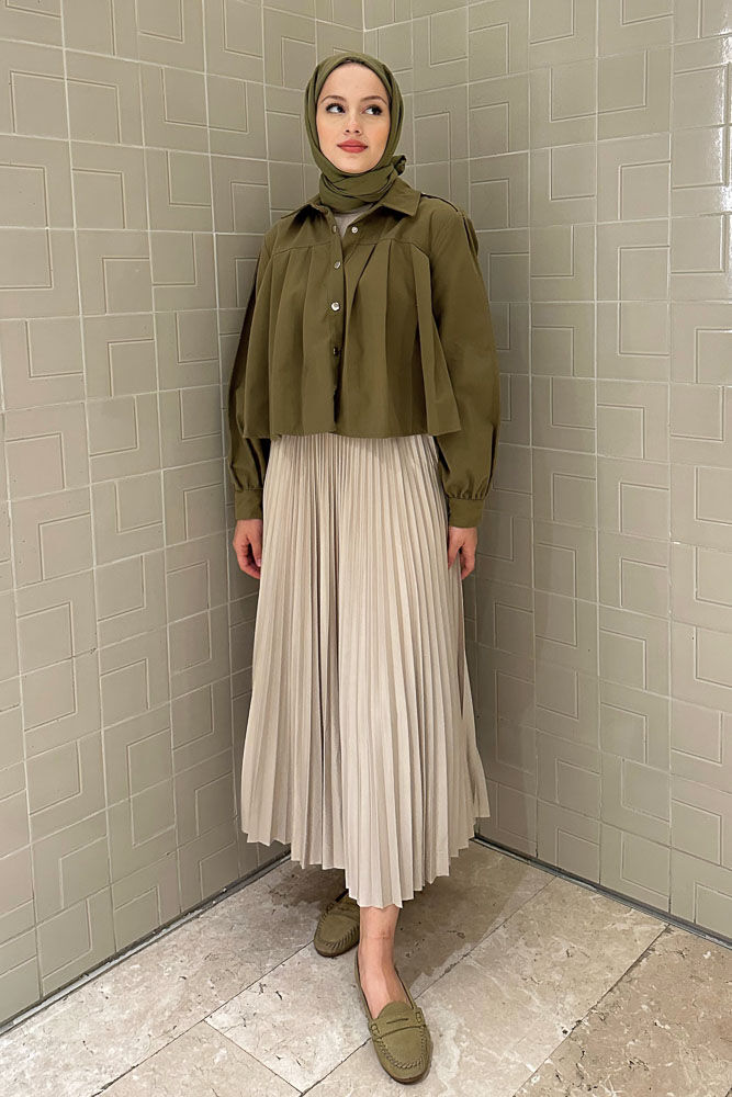 Elisa Piliseli Etek - Bej - HENZA (5)