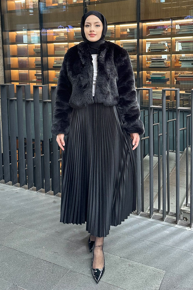 Elisa Piliseli Etek - Siyah - HENZA (2)