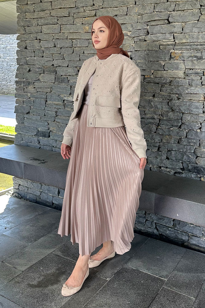 Elisa Piliseli Etek - Vizon - HENZA (2)