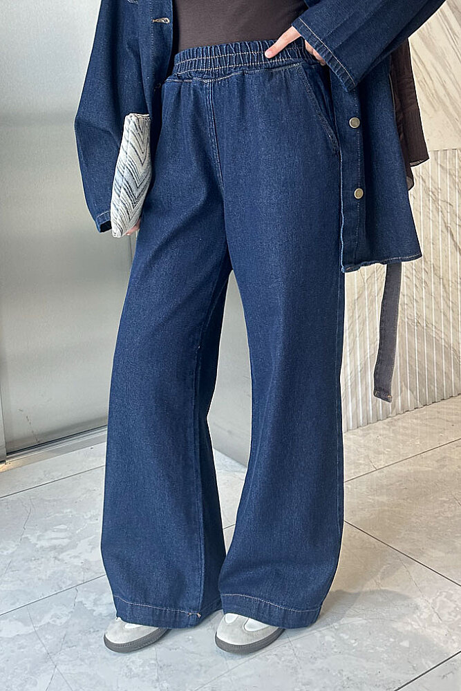 Elise Kontrast Yakalı Denim Takım - Lacivert - ENMA (5)
