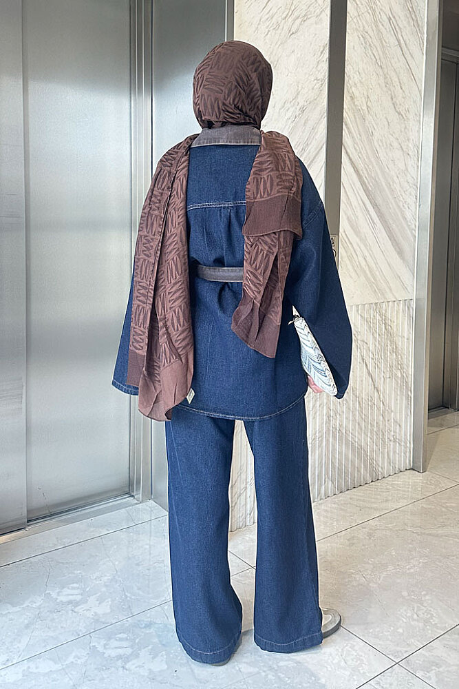 Elise Kontrast Yakalı Denim Takım - Lacivert - 8