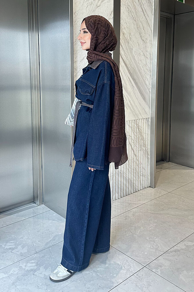 Elise Kontrast Yakalı Denim Takım - Lacivert - ENMA (2)