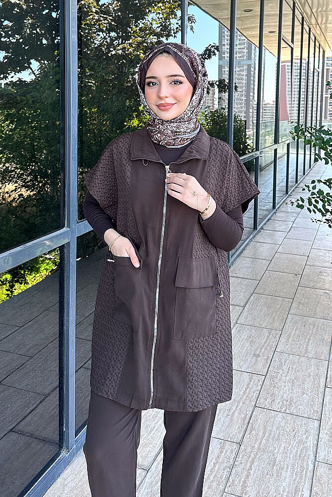 Elit Stoperli Yelekli Takım - Kahverengi - PUANE (3)