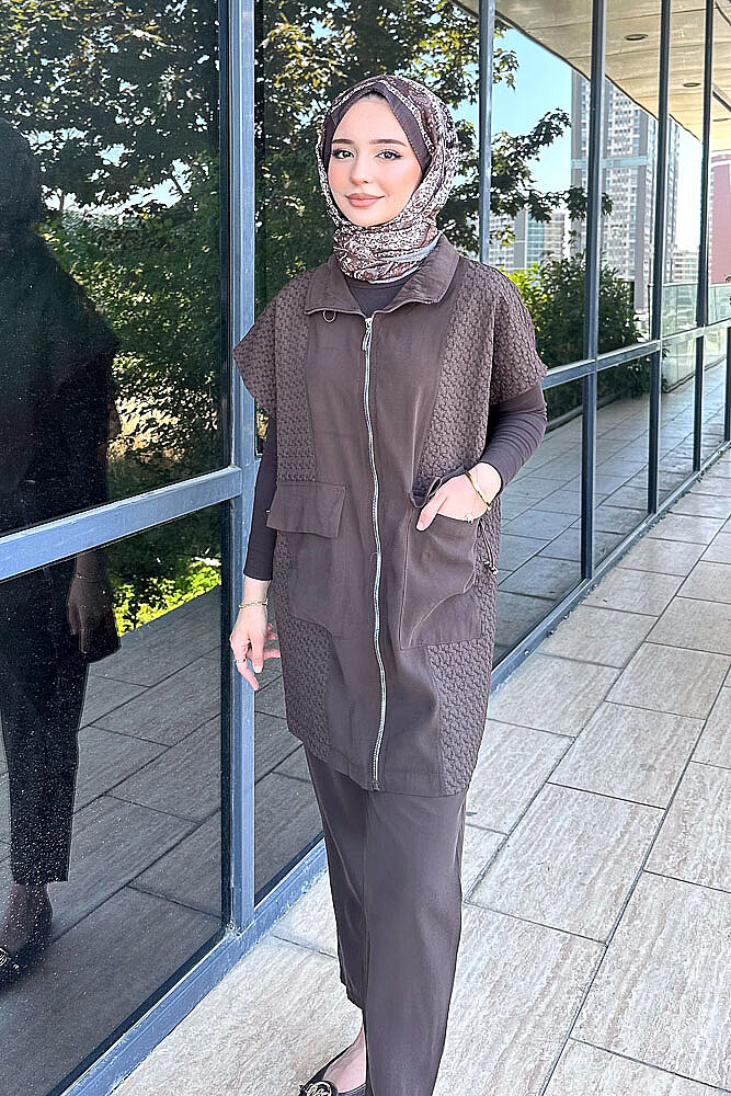 Elit Stoperli Yelekli Takım - Kahverengi - PUANE (1)