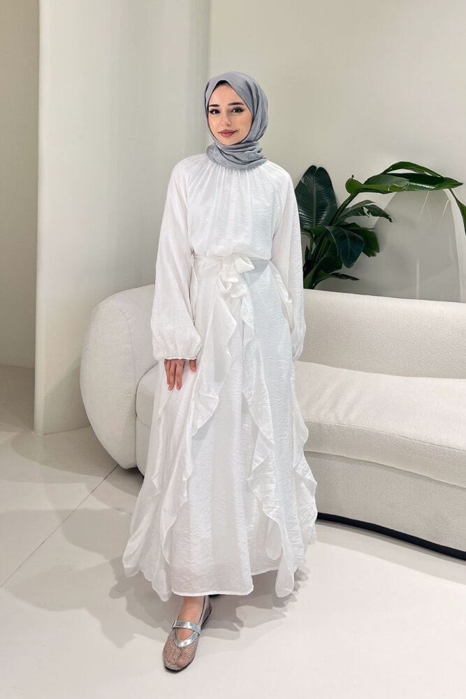 Eliza Seyyar Etekli Tül Detaylı Elbise - Ekru - 6