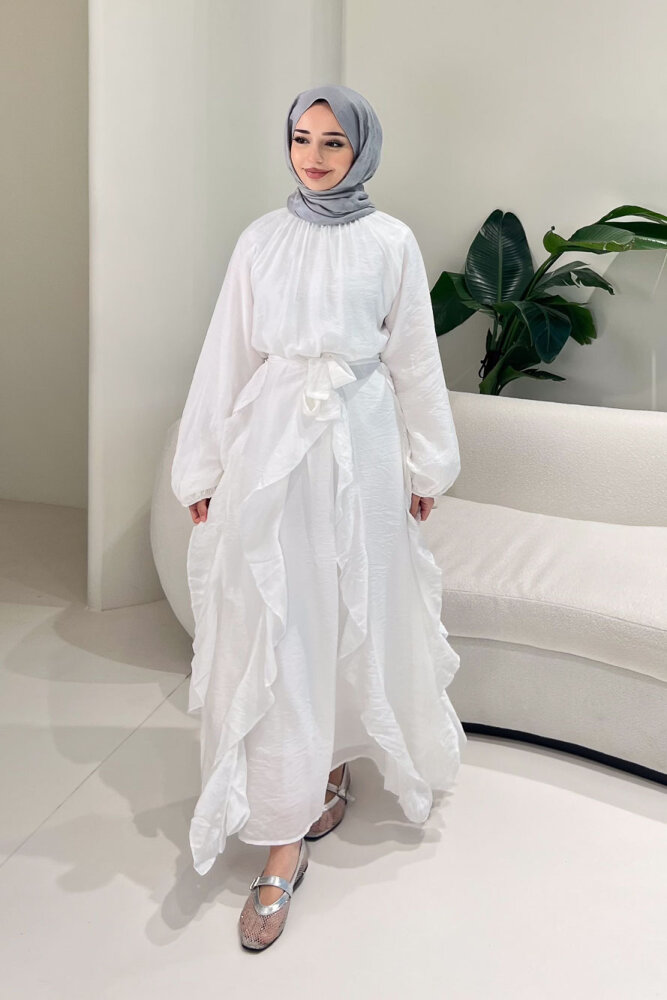 Eliza Seyyar Etekli Tül Detaylı Elbise - Ekru - 2