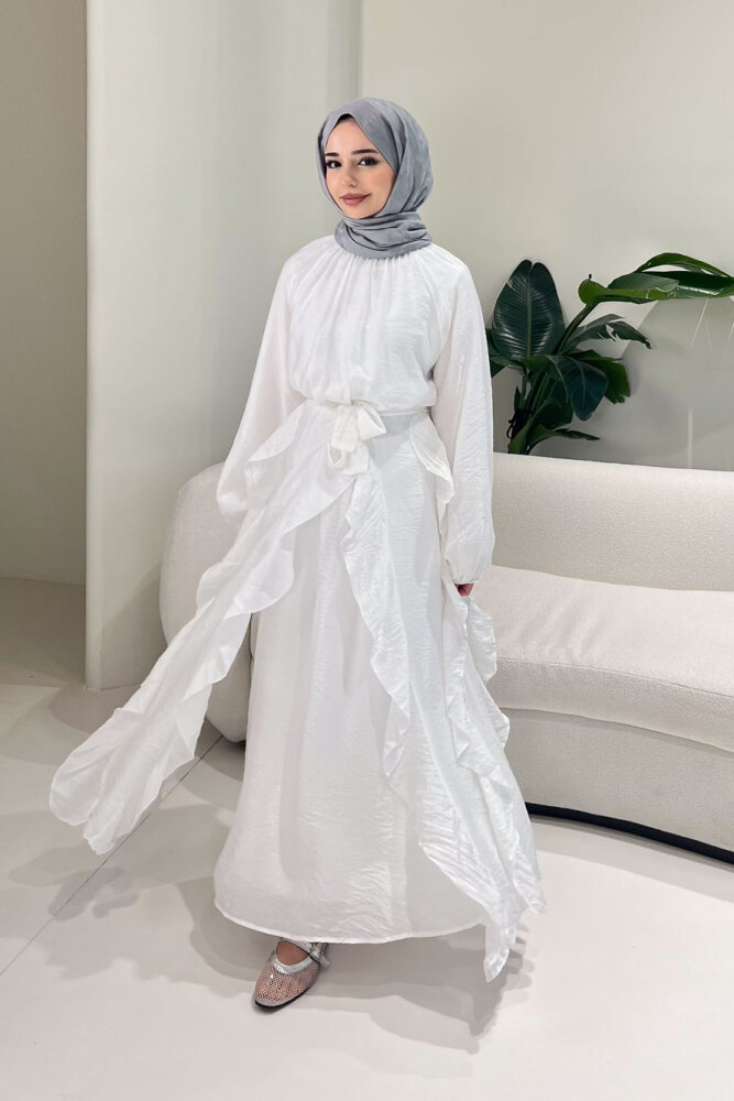 Eliza Seyyar Etekli Tül Detaylı Elbise - Ekru - ENMA (4)