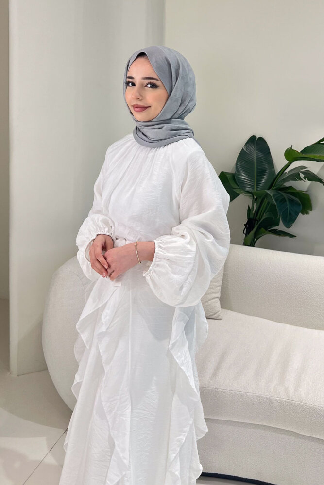 Eliza Seyyar Etekli Tül Detaylı Elbise - Ekru - 7