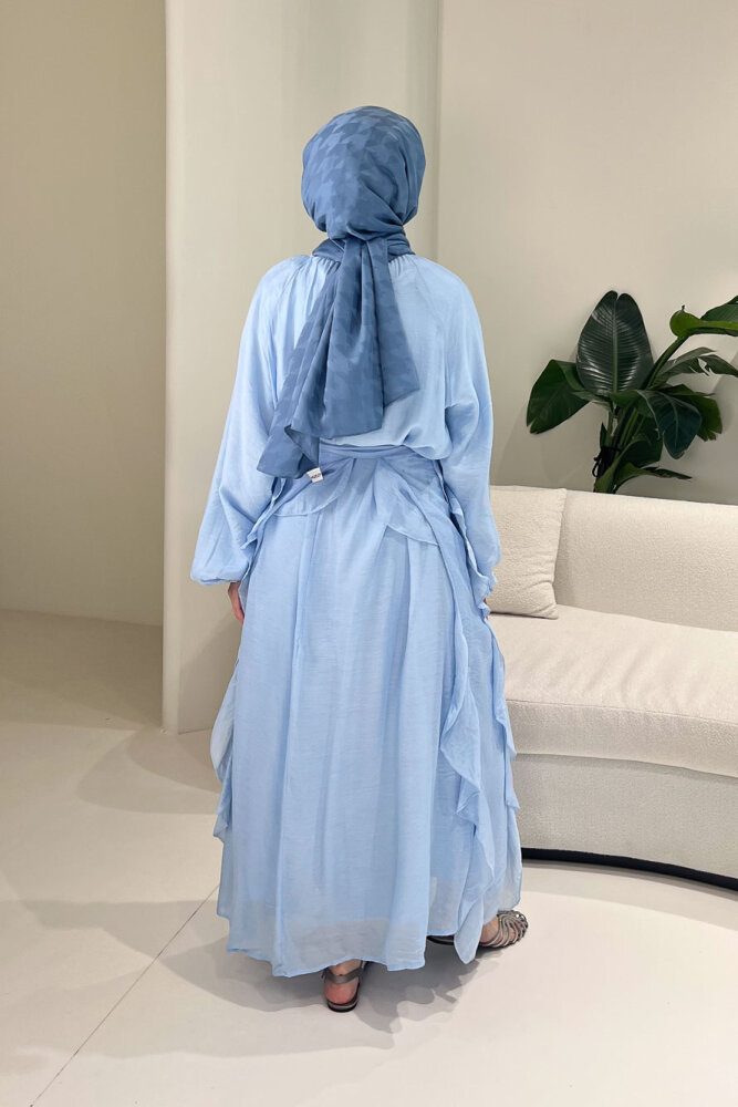 Eliza Seyyar Etekli Tül Detaylı Elbise - Mavi - 6