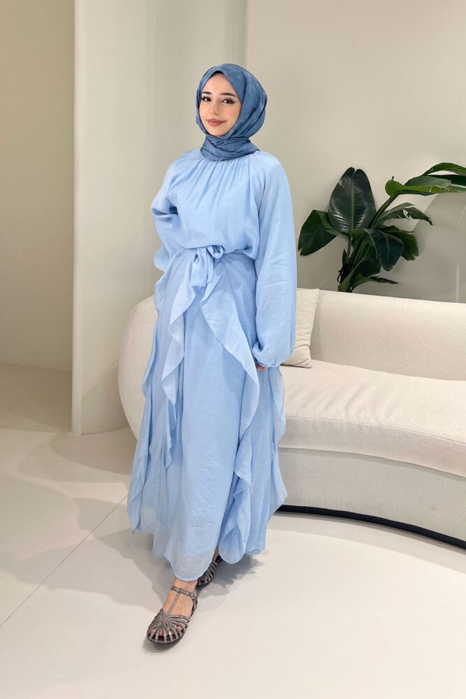 Eliza Seyyar Etekli Tül Detaylı Elbise - Mavi - 4