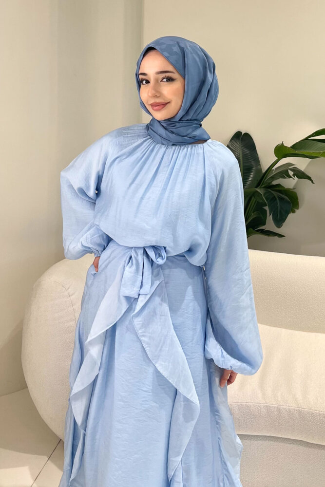 Eliza Seyyar Etekli Tül Detaylı Elbise - Mavi - 2