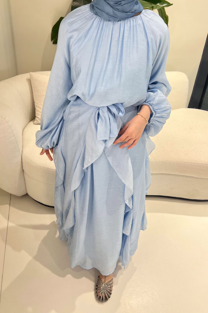 Eliza Seyyar Etekli Tül Detaylı Elbise - Mavi - 3