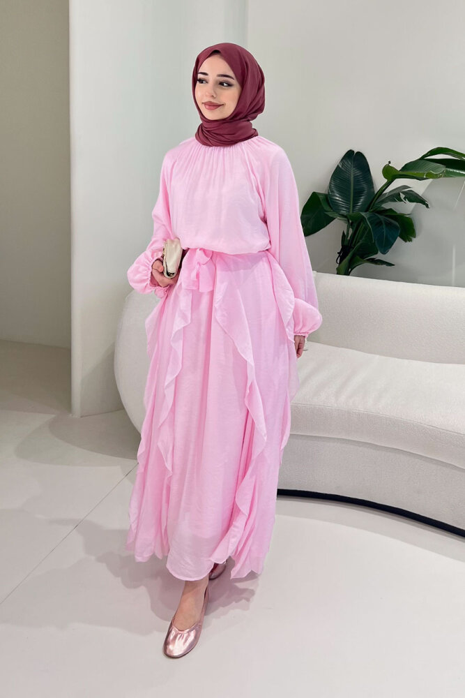 Eliza Seyyar Etekli Tül Detaylı Elbise - Pembe - 3