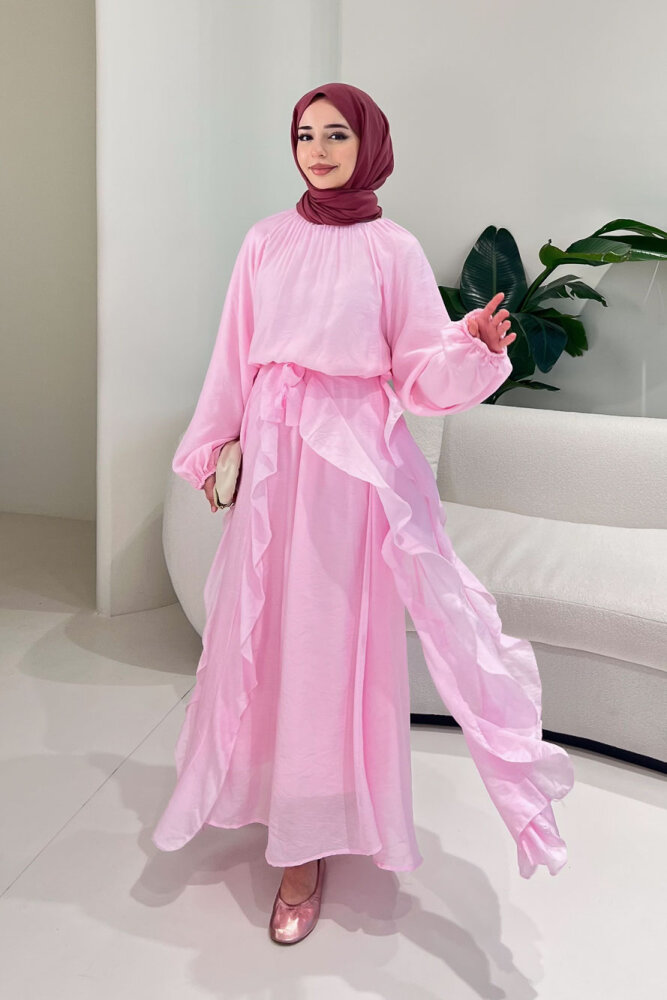 Eliza Seyyar Etekli Tül Detaylı Elbise - Pembe - ENMA (0)