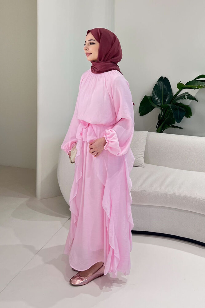 Eliza Seyyar Etekli Tül Detaylı Elbise - Pembe - ENMA (3)