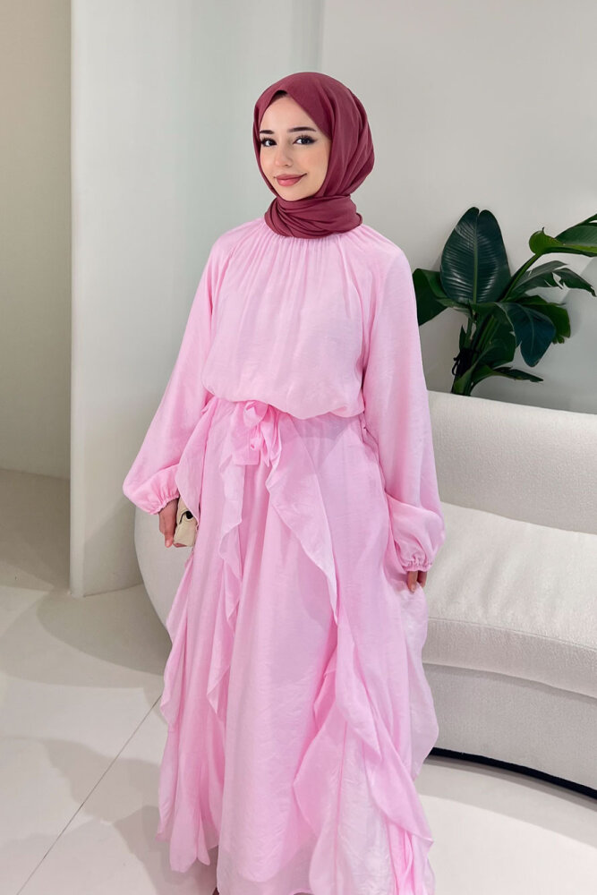 Eliza Seyyar Etekli Tül Detaylı Elbise - Pembe - ENMA (5)