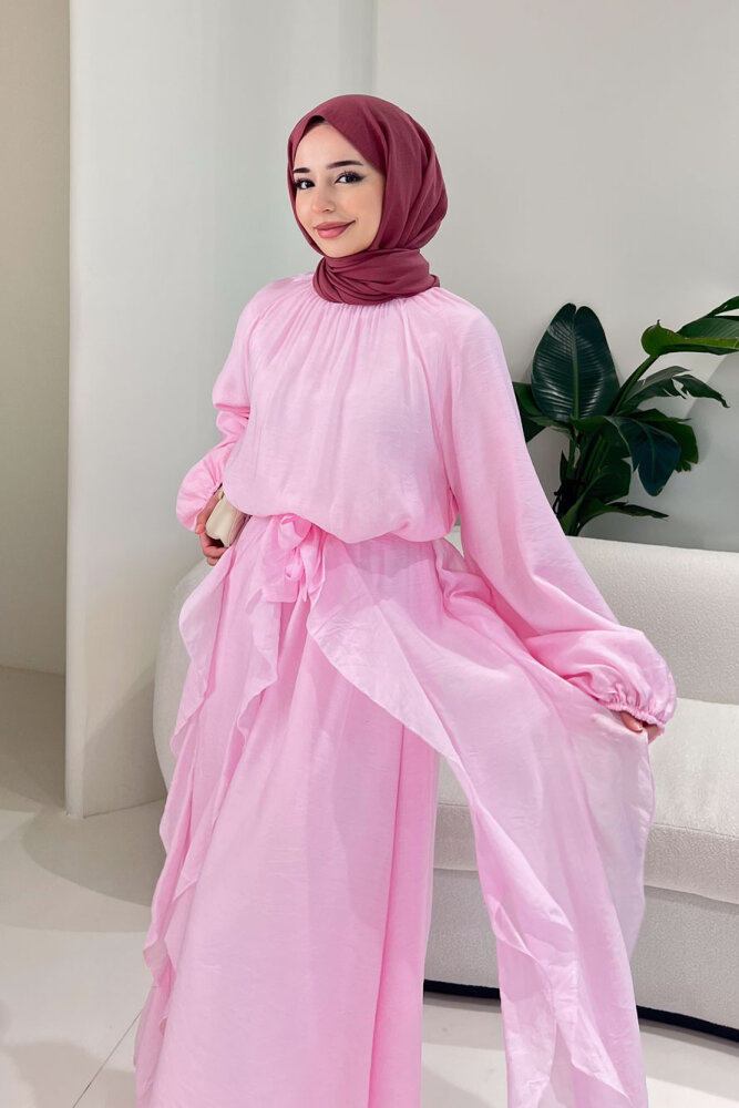 Eliza Seyyar Etekli Tül Detaylı Elbise - Pembe - ENMA (1)