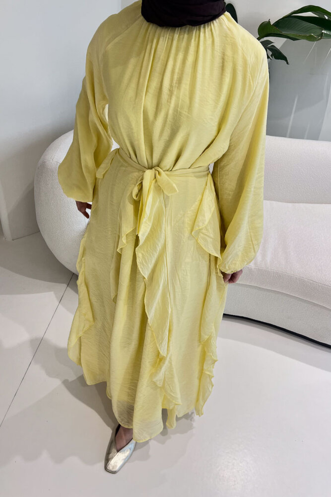 Eliza Seyyar Etekli Tül Detaylı Elbise - Sarı - 5