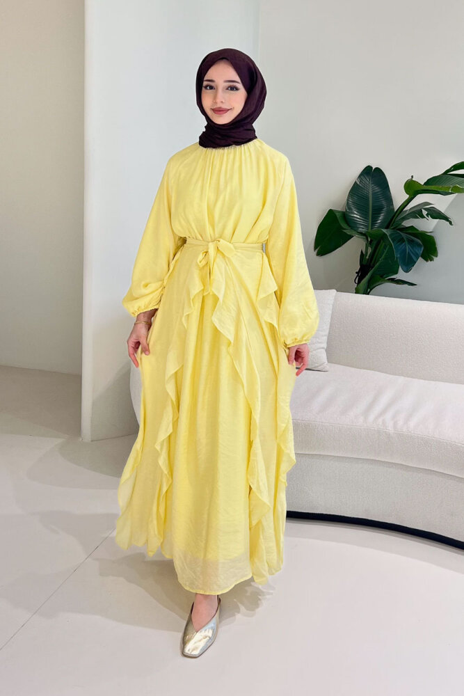 Eliza Seyyar Etekli Tül Detaylı Elbise - Sarı - 2