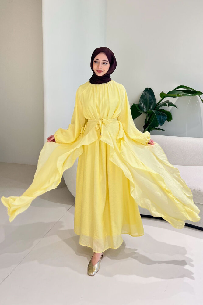 Eliza Seyyar Etekli Tül Detaylı Elbise - Sarı - 1