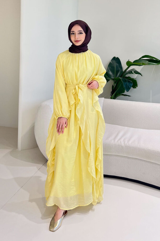 Eliza Seyyar Etekli Tül Detaylı Elbise - Sarı - 3