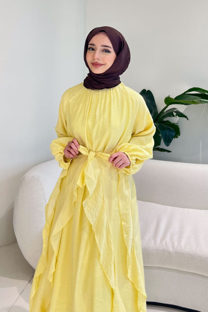 Eliza Seyyar Etekli Tül Detaylı Elbise - Sarı - ENMA (3)