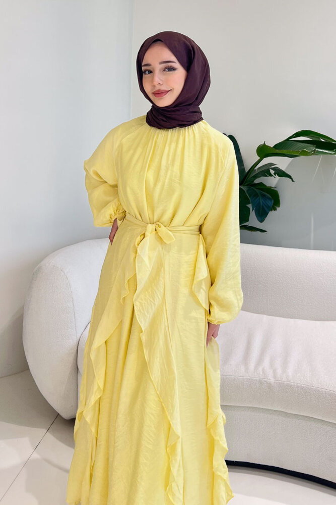 Eliza Seyyar Etekli Tül Detaylı Elbise - Sarı - 6