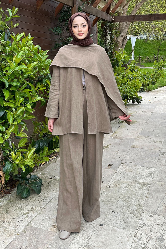 Elora Atkılı Keten Takım - Haki - 1