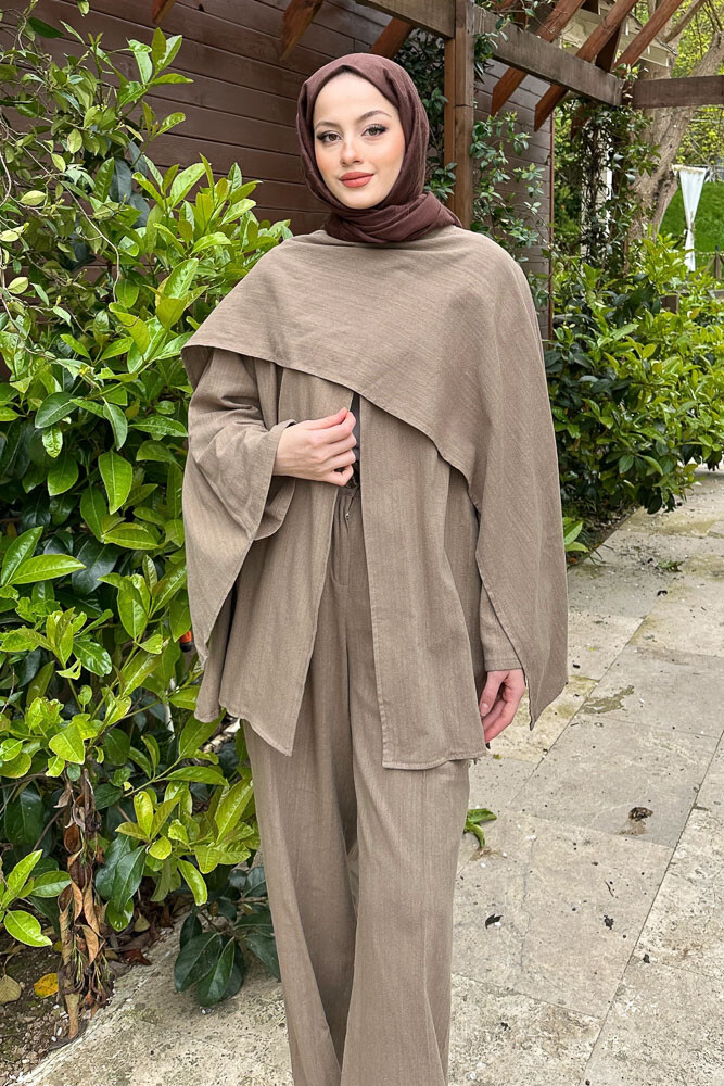 Elora Atkılı Keten Takım - Haki - 3