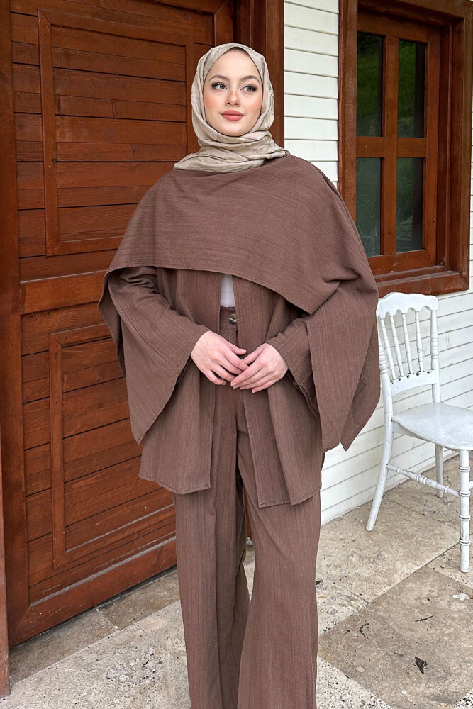 Elora Atkılı Keten Takım - Kahverengi - 1