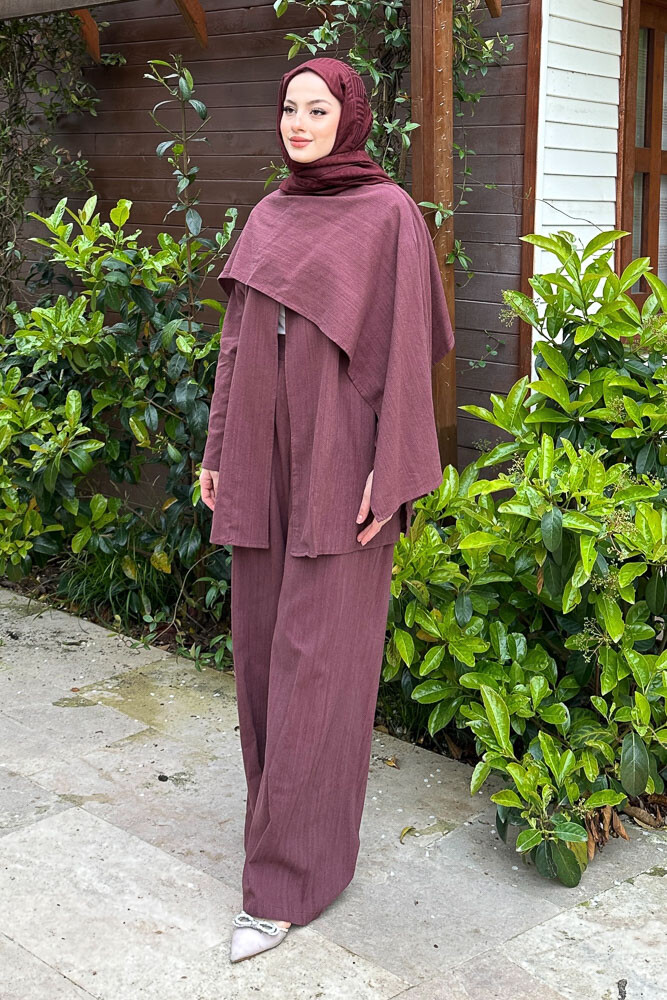 Elora Atkılı Keten Takım - Mürdüm - 2