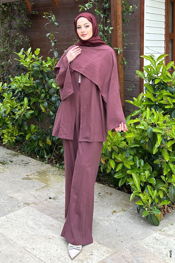 Elora Atkılı Keten Takım - Mürdüm - 1