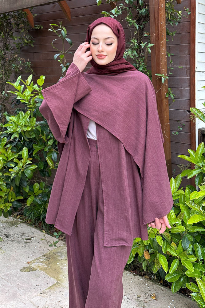 Elora Atkılı Keten Takım - Mürdüm - 8