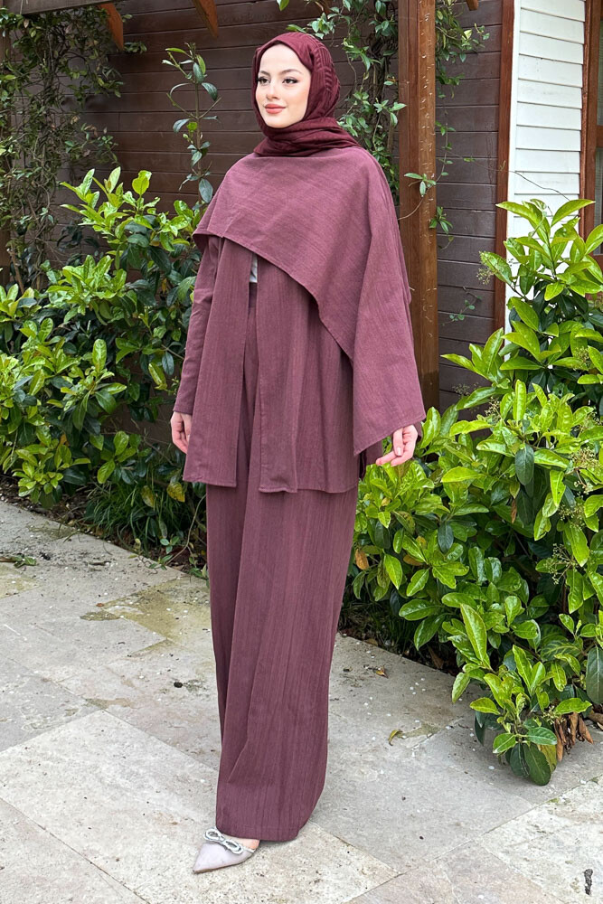 Elora Atkılı Keten Takım - Mürdüm - 4