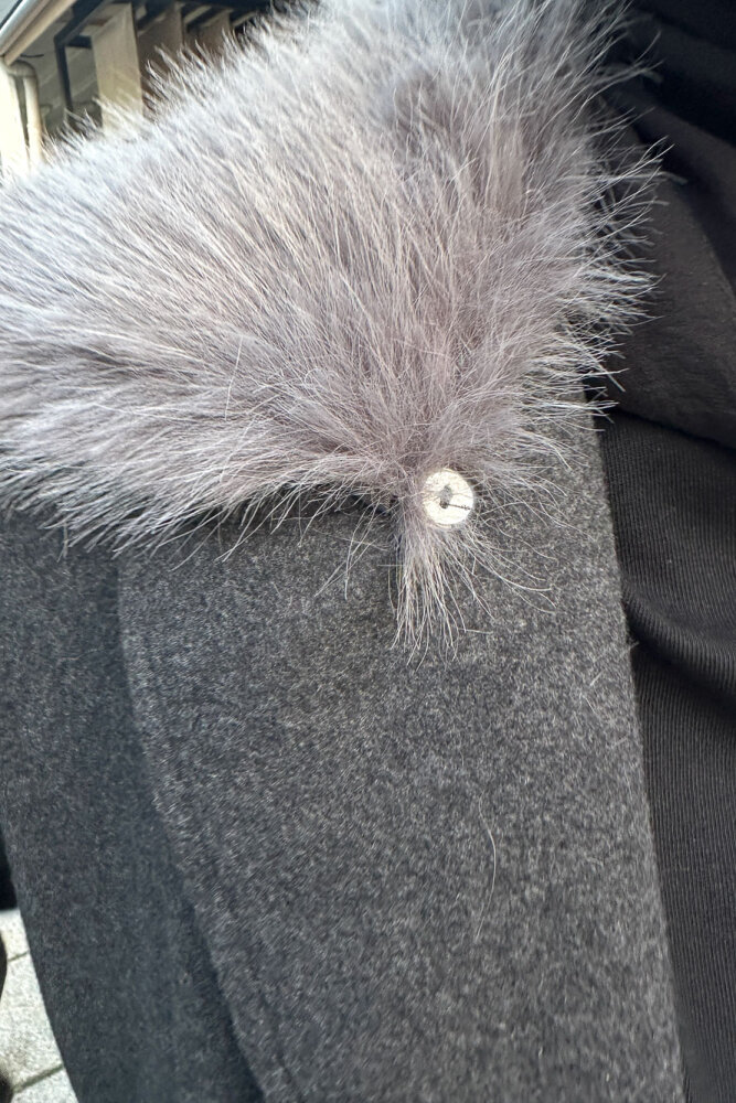 Elysia Yakası Kürklü Kaşe Kaban - Antrasit - 9