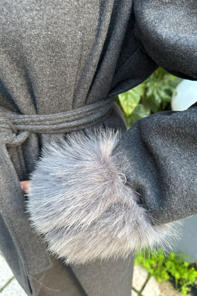 Elysia Yakası Kürklü Kaşe Kaban - Antrasit - 10