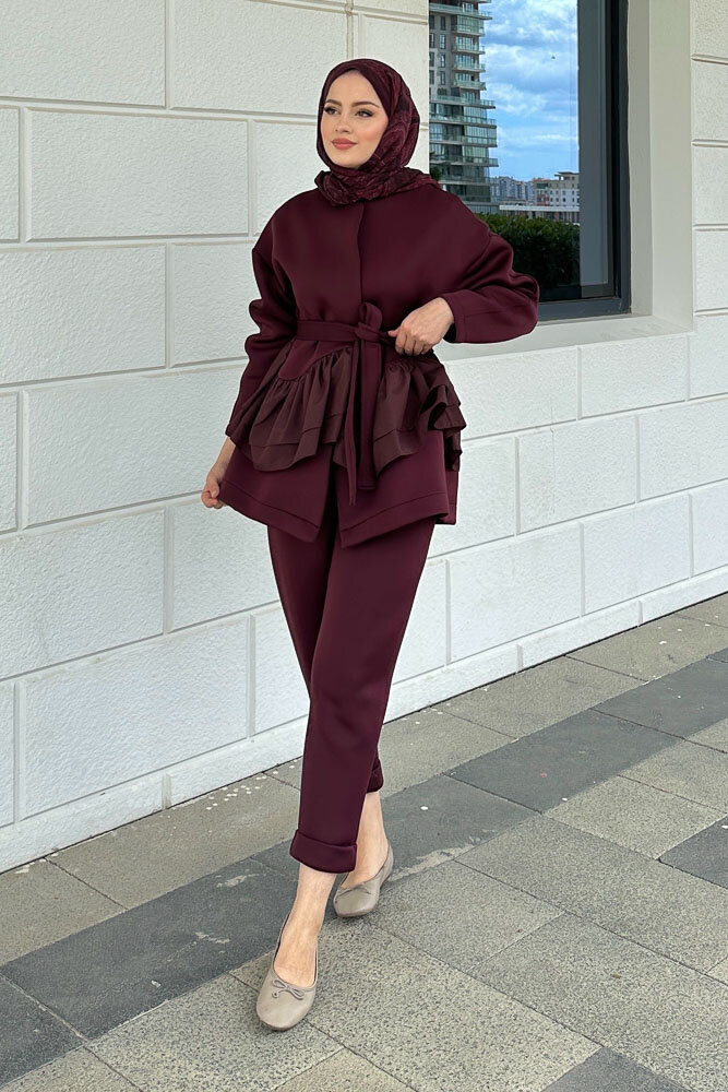 Enoa Fırfırlı Tunik Takım - Bordo - 1