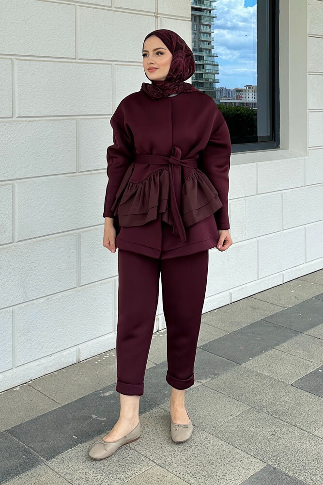 Enoa Fırfırlı Tunik Takım - Bordo - HEWES (2)