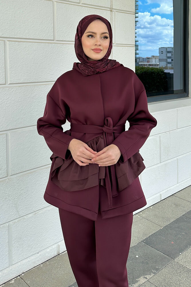 Enoa Fırfırlı Tunik Takım - Bordo - HEWES (4)