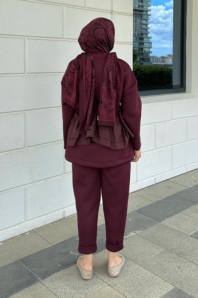 Enoa Fırfırlı Tunik Takım - Bordo - HEWES (5)