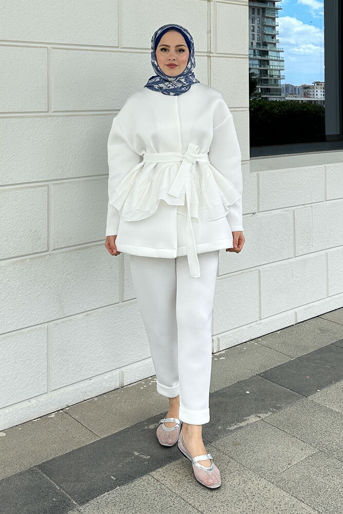 Enoa Fırfırlı Tunik Takım - Ekru - HEWES (4)