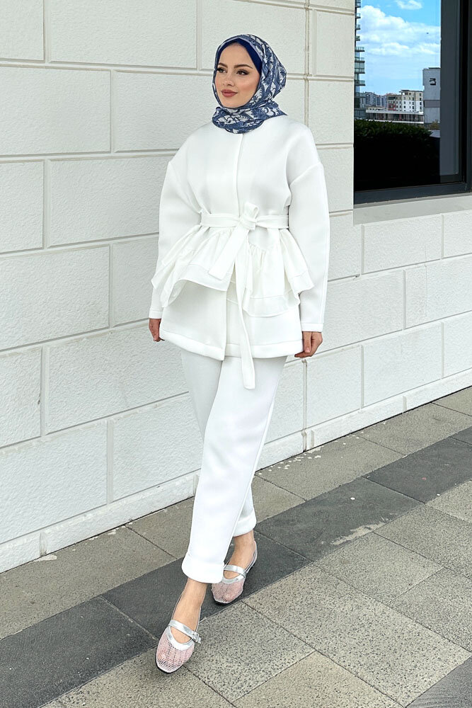 Enoa Fırfırlı Tunik Takım - Ekru - HEWES (1)