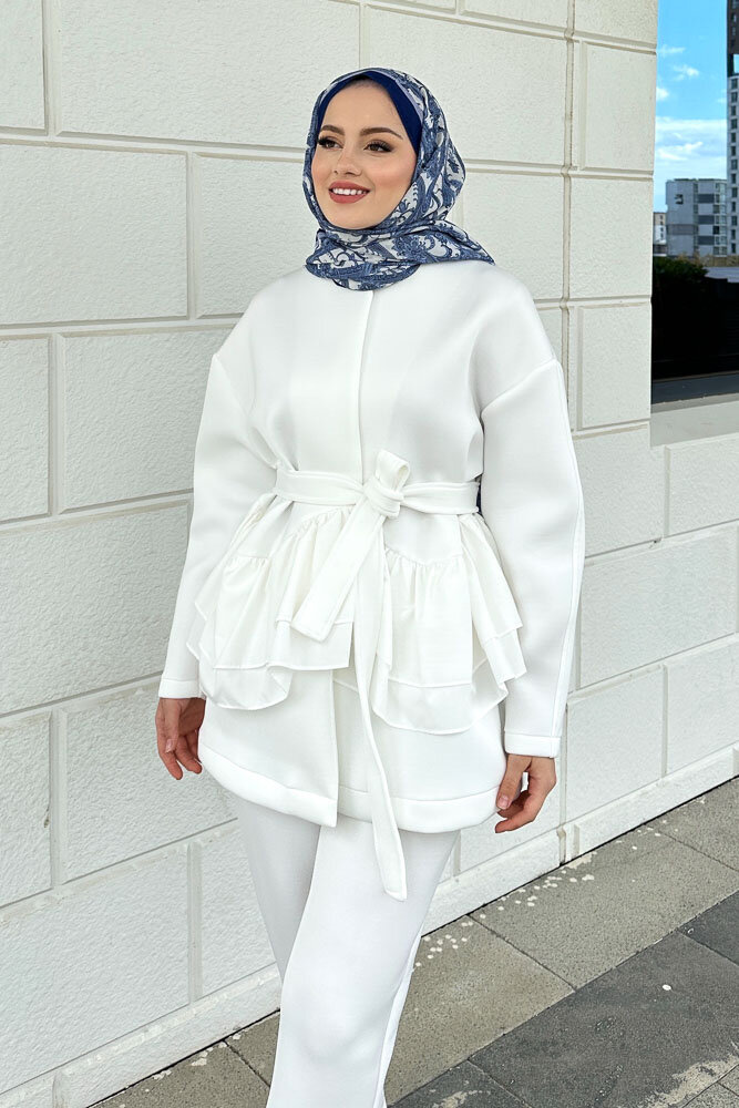 Enoa Fırfırlı Tunik Takım - Ekru - HEWES (2)