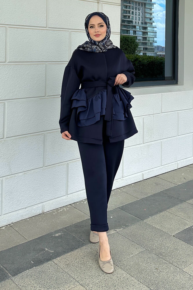 Enoa Fırfırlı Tunik Takım - Lacivert - HEWES (1)