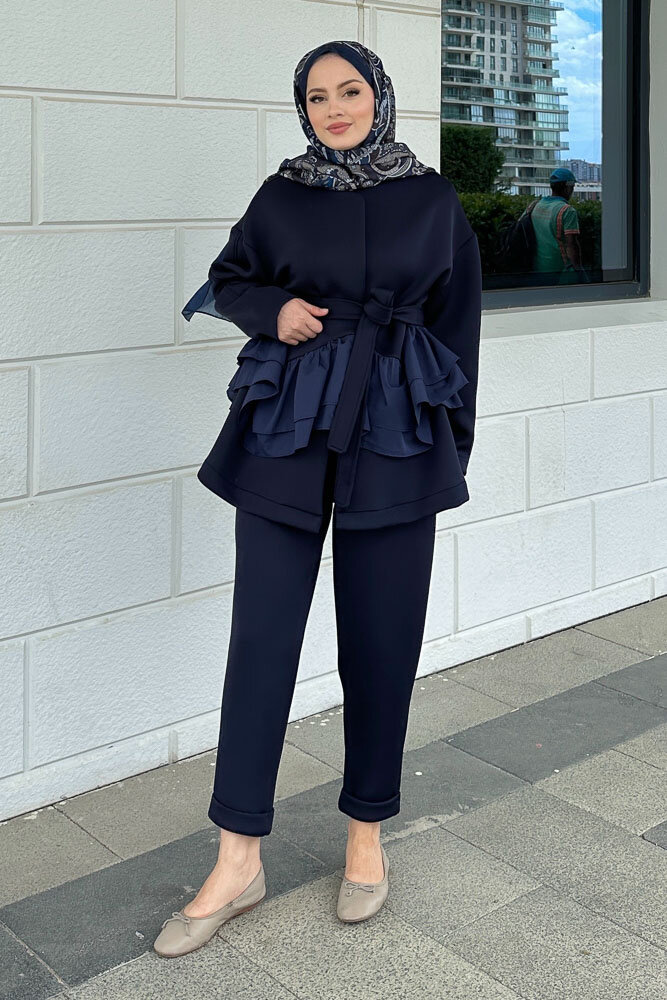 Enoa Fırfırlı Tunik Takım - Lacivert - HEWES (3)