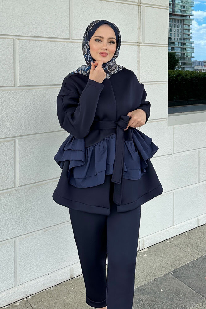 Enoa Fırfırlı Tunik Takım - Lacivert - HEWES (4)