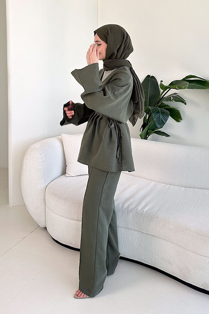 Eraa Bağcık Detaylı Pantolon Takım - Haki - 4