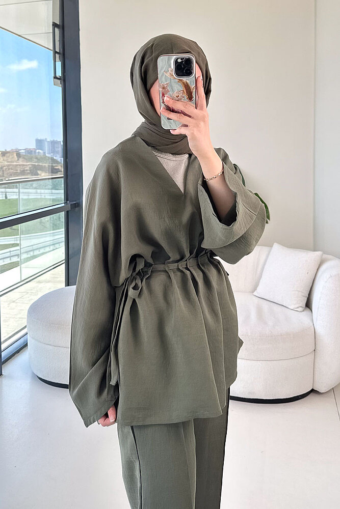 Eraa Bağcık Detaylı Pantolon Takım - Haki - 6